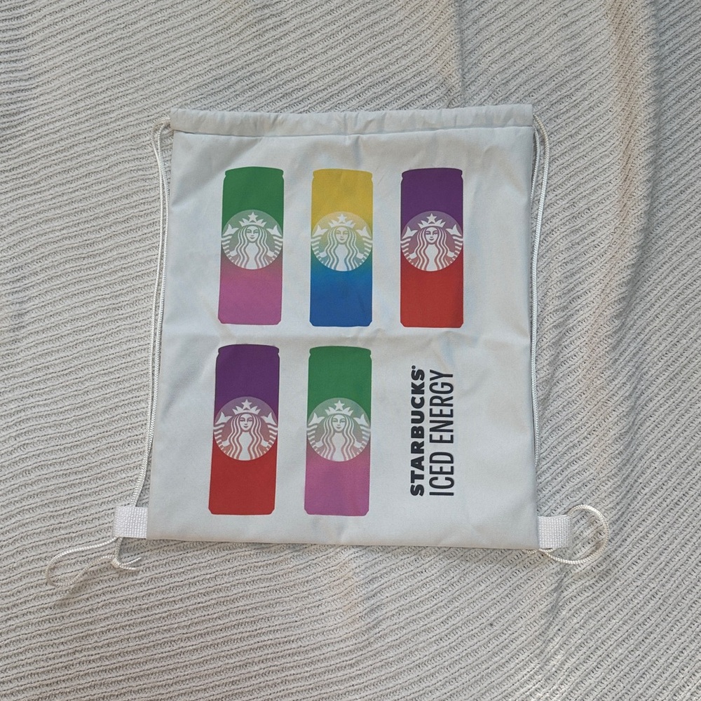 Starbucks Iced Energy White Drawstring Backpack Bag